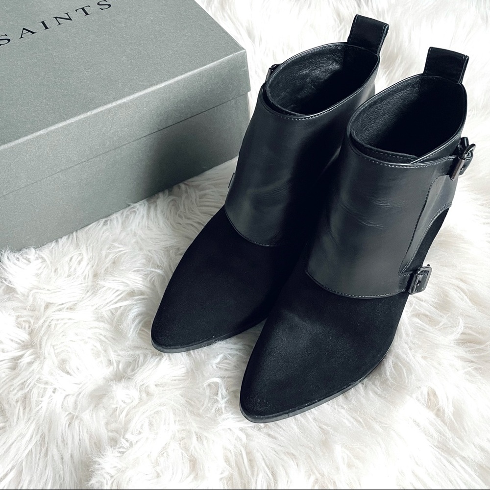All Saints Black Leather Suede Charnock Ankle Boot